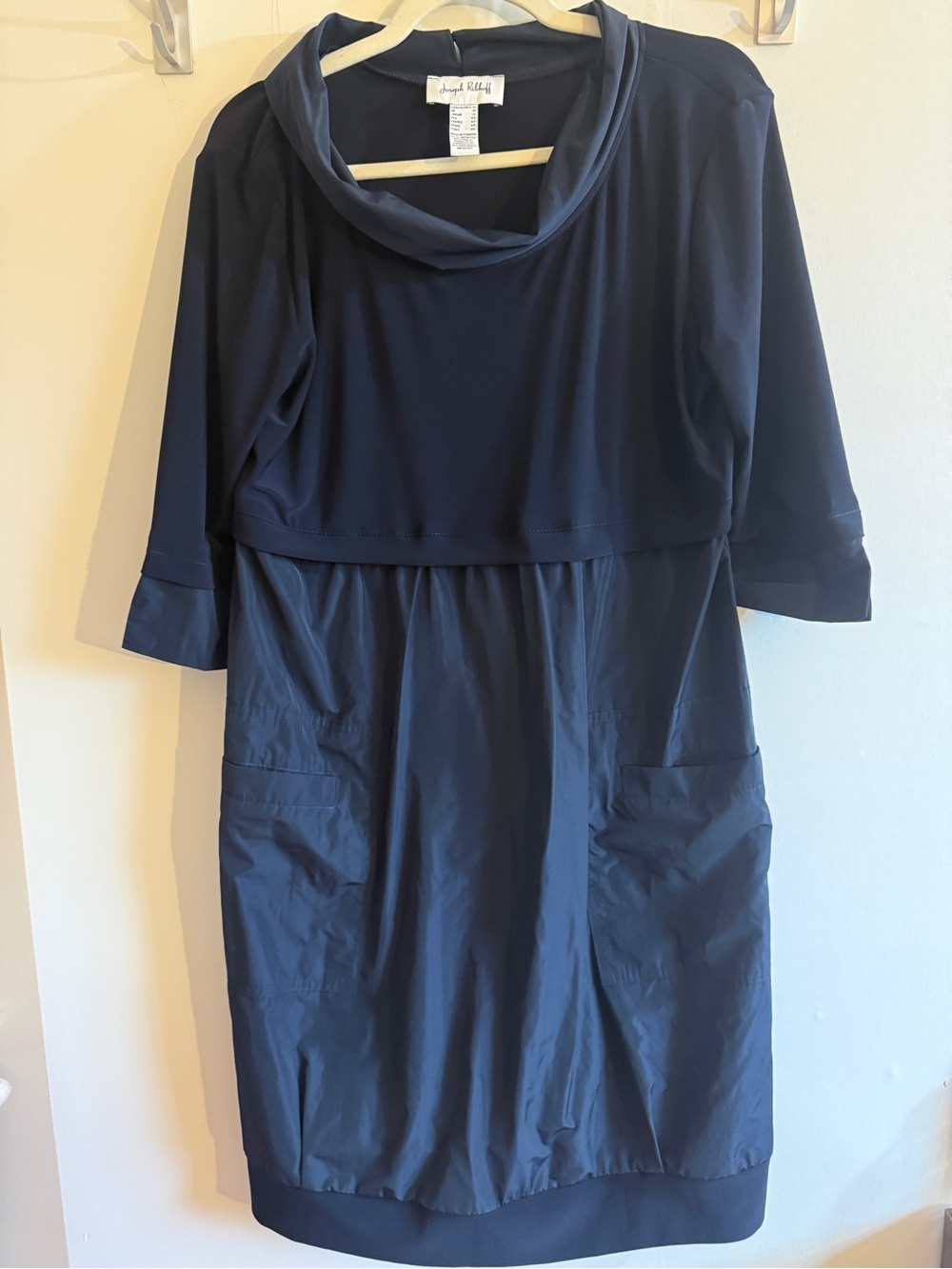 Joseph Ribkoff Navy Mixed Media Cowl Neck Dress Pockets Size 12 Canada